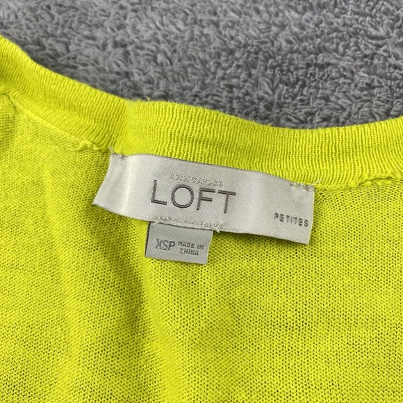 LOFT V-Neck Cardigan Sweater Womens XSP Petite Neon Yellow - Picture 9 of 13